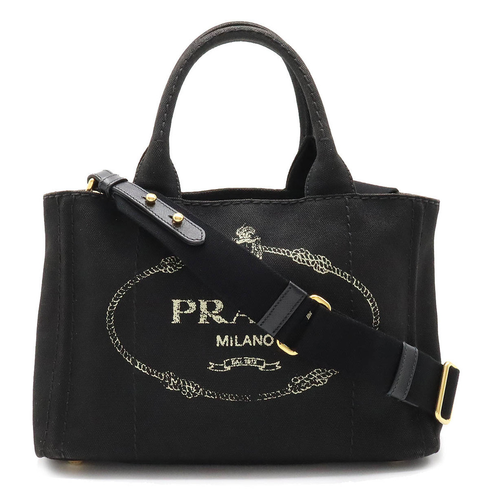 Prada Canapa Tote Bag Shoulder Canvas NERO Black
